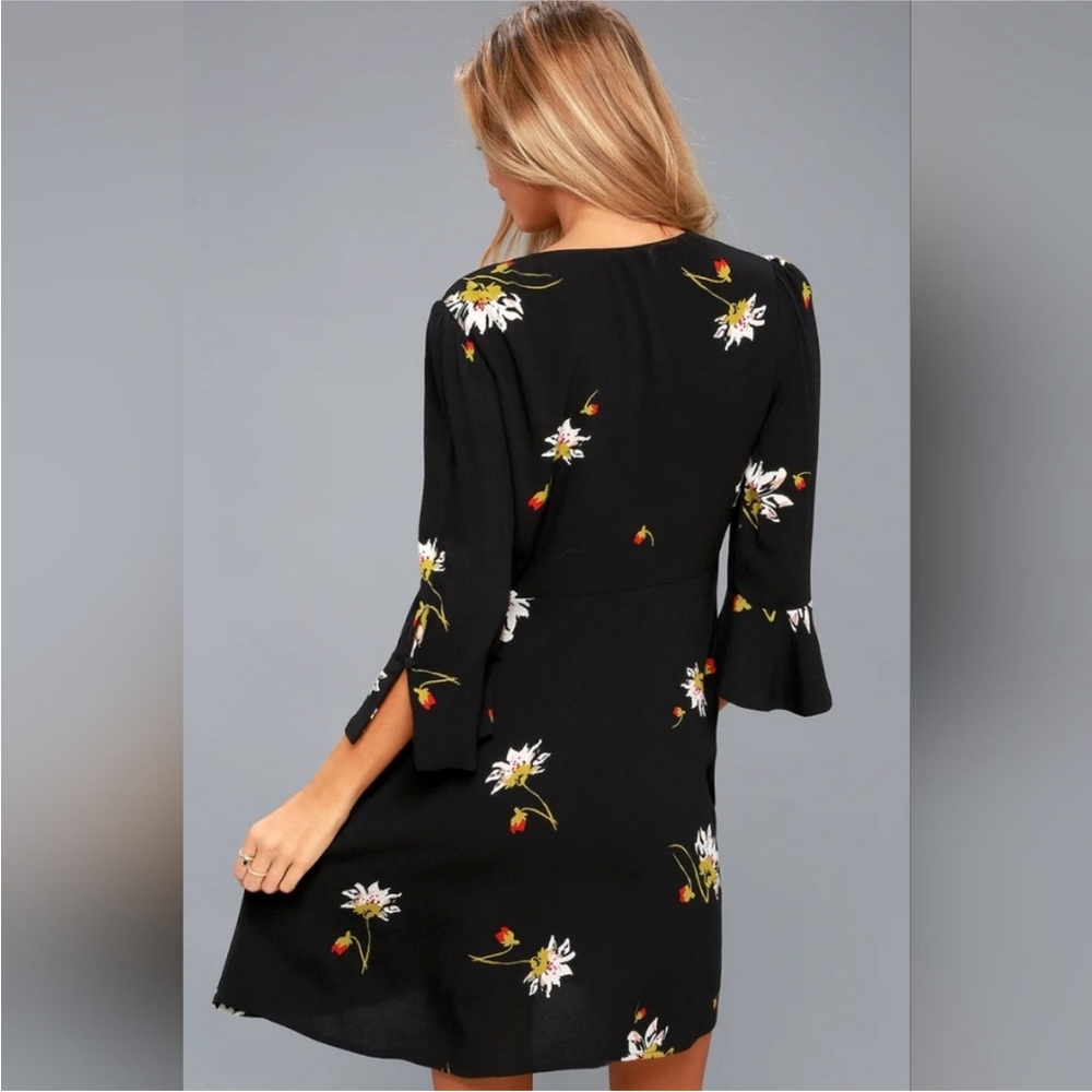 Free People- Time On My Side Black Floral Print Wrap Dress - Picture 12 of 12